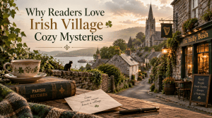 Atmospheric Irish village scene representing a close-knit setting for cozy mystery fiction.