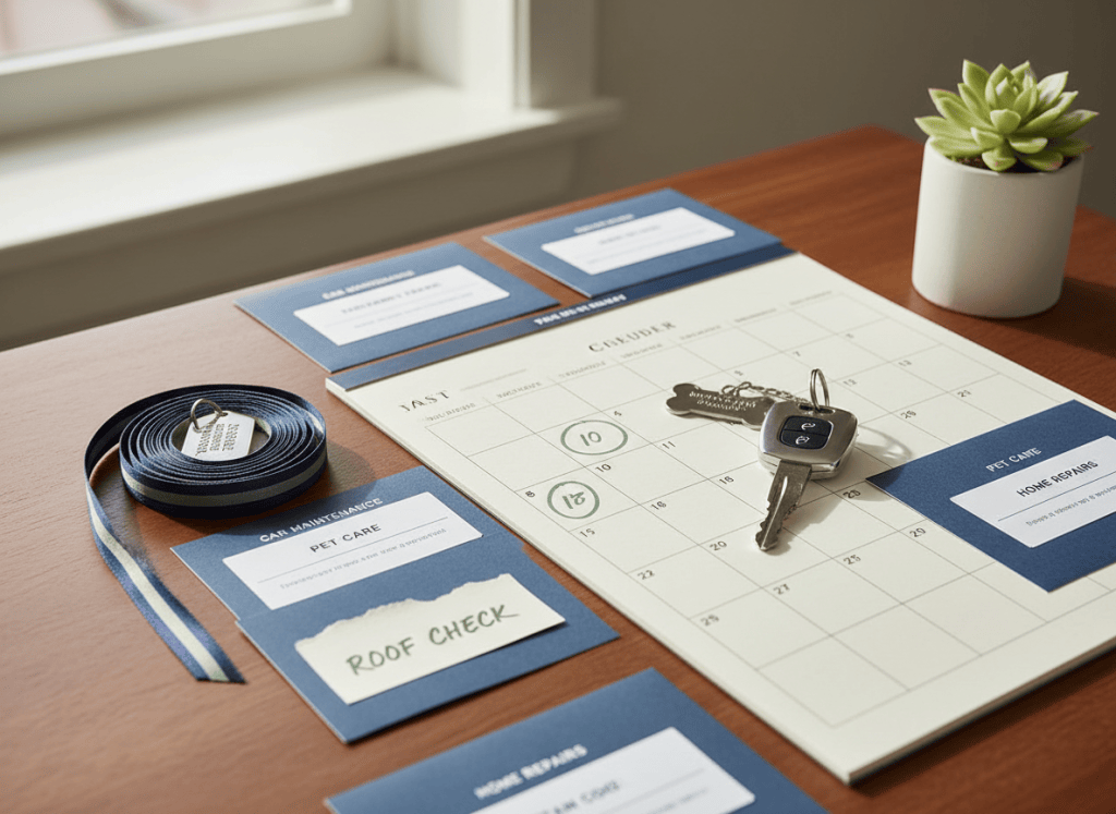 Calendar, envelopes and everyday objects representing irregular household expenses